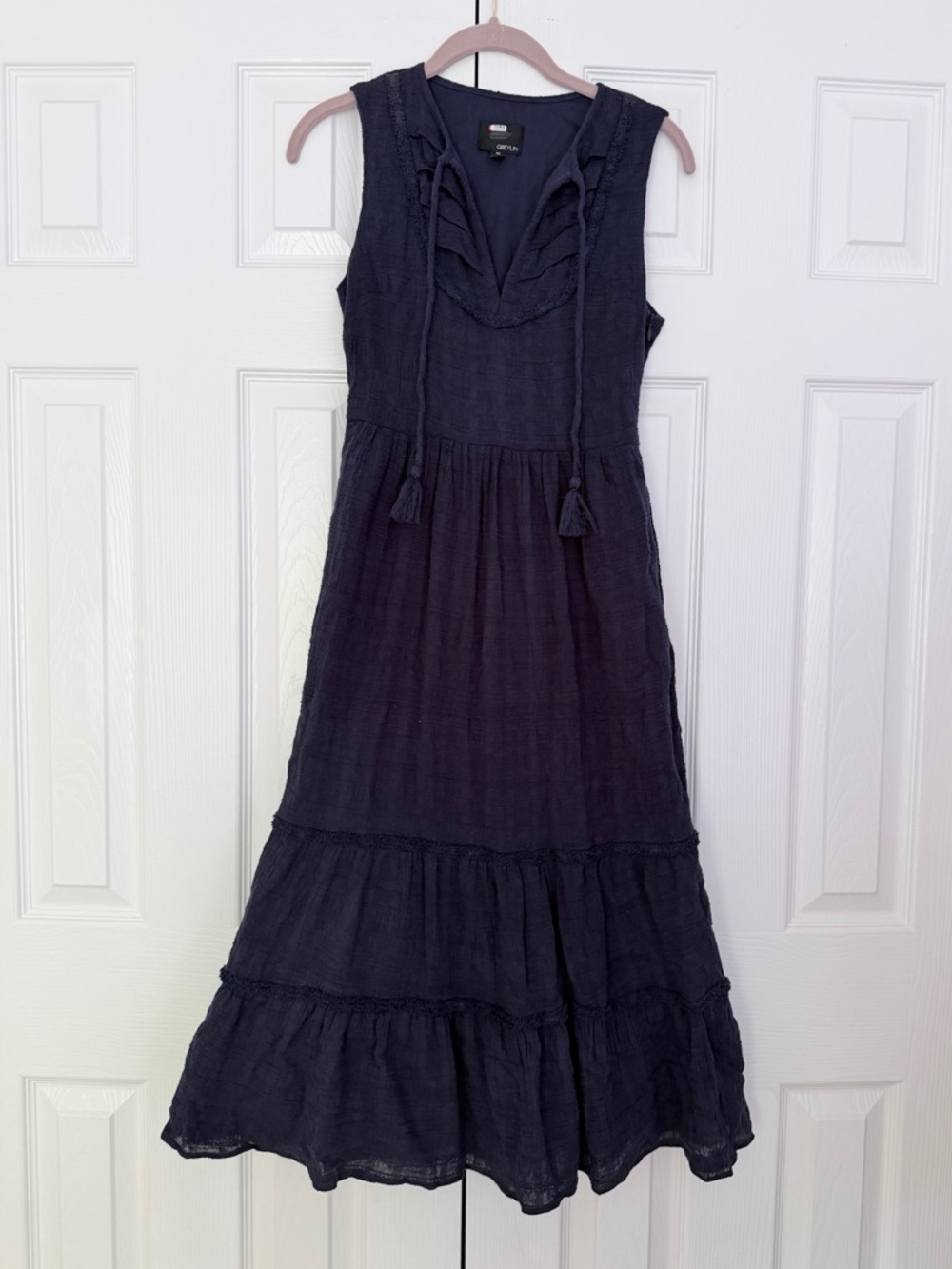 Greylin Navy Tiered Tassel Maxi Dress